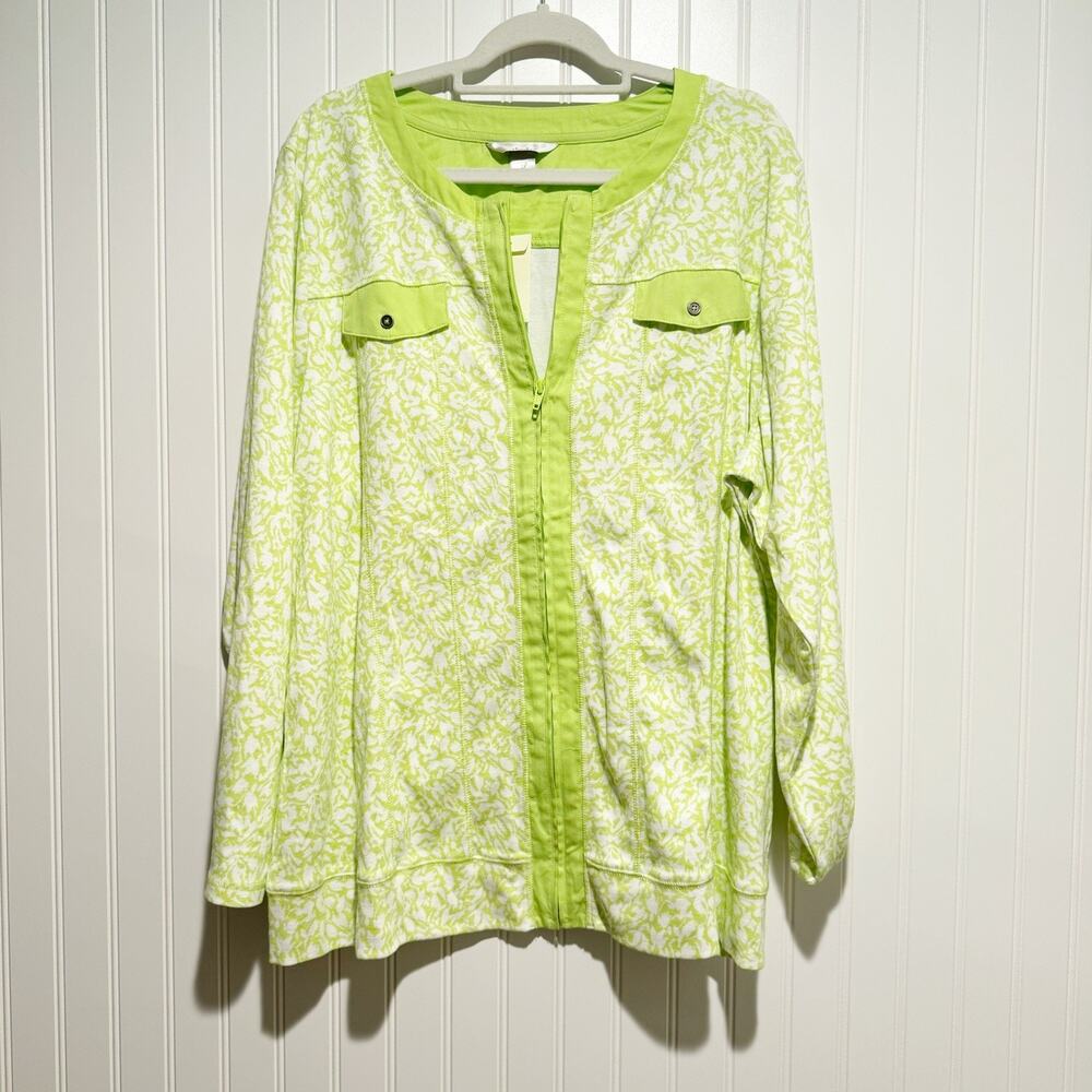 CJ Banks Green White Cotton Zip Up Jacket NEW Plus Size 2X